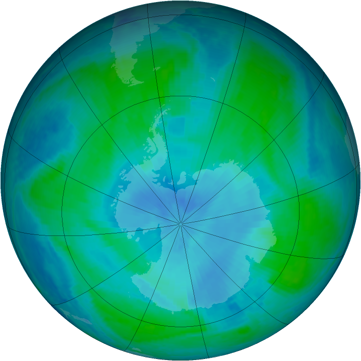 Antarctic ozone map for 10 February 2001